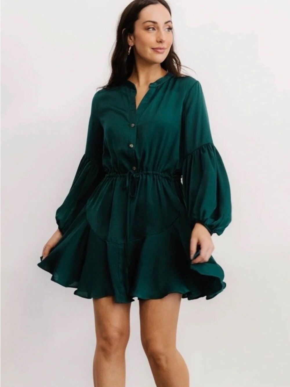 Baltic Born Emerald Green Button Front Drawstring Waist Dress XL